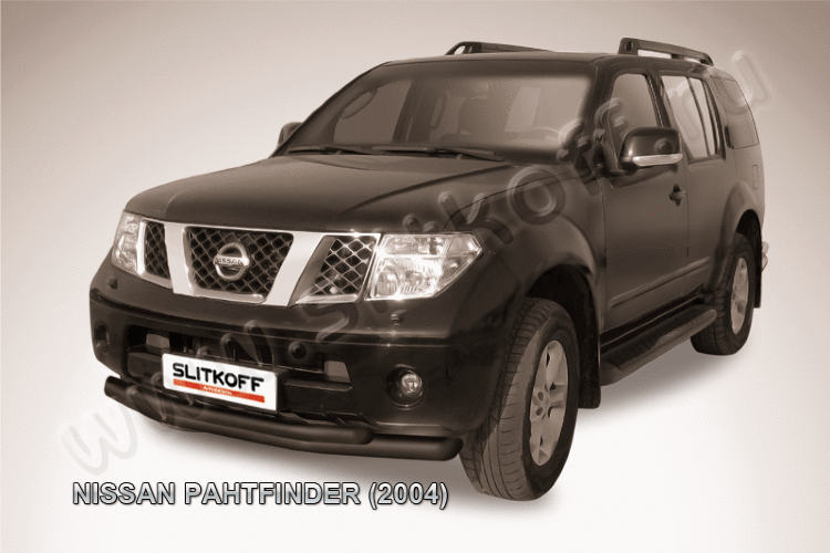 Защита переднего бампера d76+d57 двойная черная Nissan Pathfinder R51 (2004-2010)