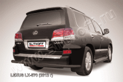 Защита заднего бампера d76 радиусная черная Lexus LX-570 (2012-2015)