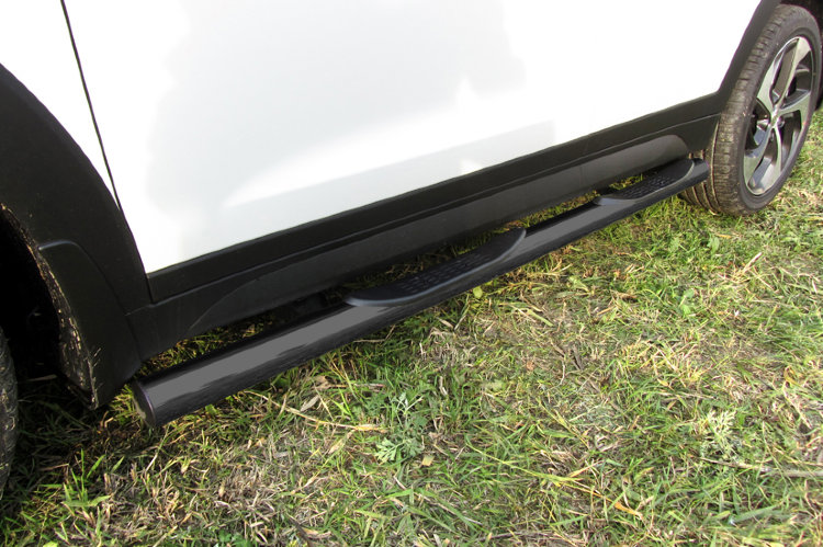 Защита порогов d76 с проступями черная Hyundai Tucson 4WD (2015)