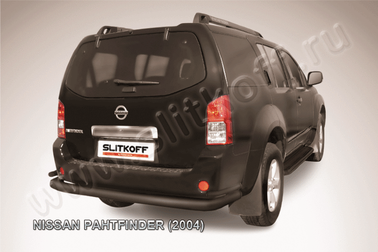 Защита заднего бампера d76+d42 двойная черная Nissan Pathfinder R51 (2004-2010)