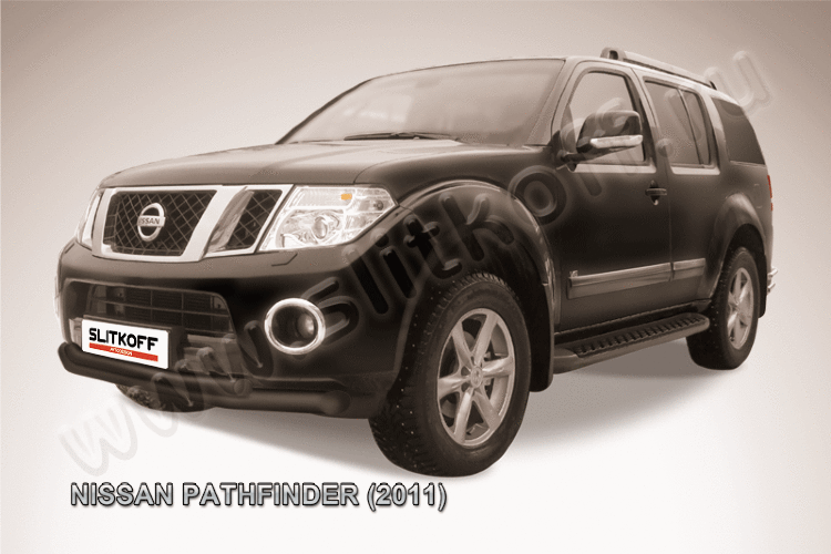 Защита переднего бампера d76+d57 двойная черная Nissan Pathfinder (2011)