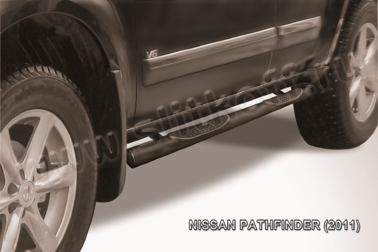 Защита порогов d76 с проступями черная Nissan Pathfinder (2010-2014)