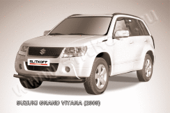 Защита переднего бампера d57+d57 двойная черная Suzuki Grand Vitara (2008-2012)
