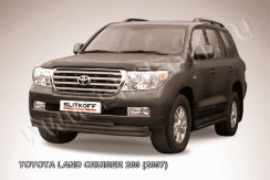 Защита переднего бампера d57+d57+d42 тройная черная Toyota Land Cruiser 200 (2007-2012)