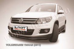 Защита переднего бампера d57 черная Volkswagen Tiguan (2011-2016)
