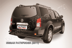 Защита заднего бампера d76+d42 двойная черная Nissan Pathfinder (2010-2014)