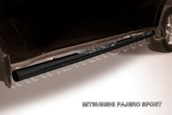 Защита порогов d76 с проступями черная Mitsubishi Pajero Sport (2004-2008)
