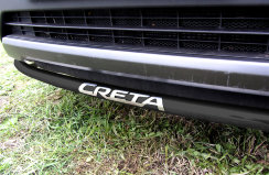 Защита переднего бампера d42 радиусная с надписью черная Hyundai Creta 4WD (2016-2021)