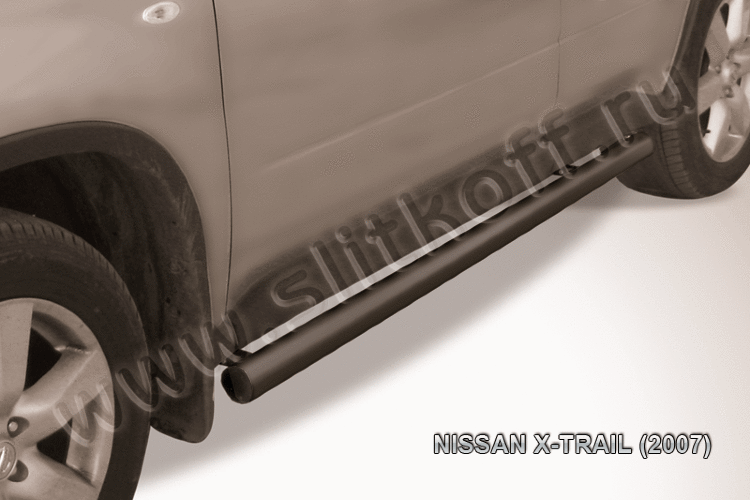 Защита порогов d76 труба черная Nissan X-Trail (2007-2011)