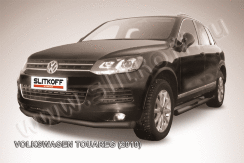 Защита переднего бампера d76 черная Volkswagen Touareg (2010-2014)