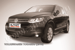 Защита переднего бампера d57 черная Volkswagen Touareg (2010-2014)