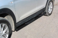 Защита порогов d76 с проступями черная Hyundai Tucson Turbo (2018-2021)
