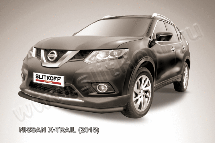 Защита переднего бампера d57 черная Nissan X-Trail (2013-2022)