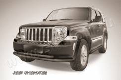 Защита переднего бампера d76+d57 черная Jeep Cherokee KK (2007-2012)