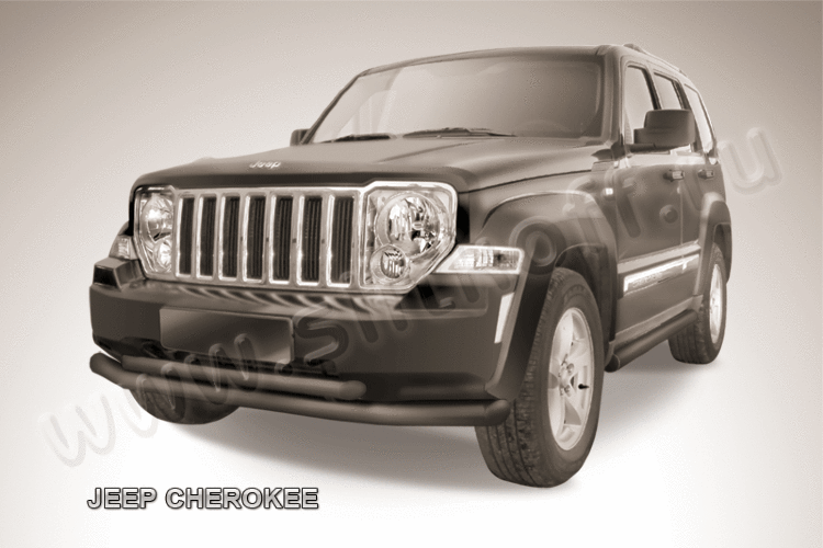 Защита переднего бампера d76+d57 черная Jeep Cherokee KK (2007-2012)