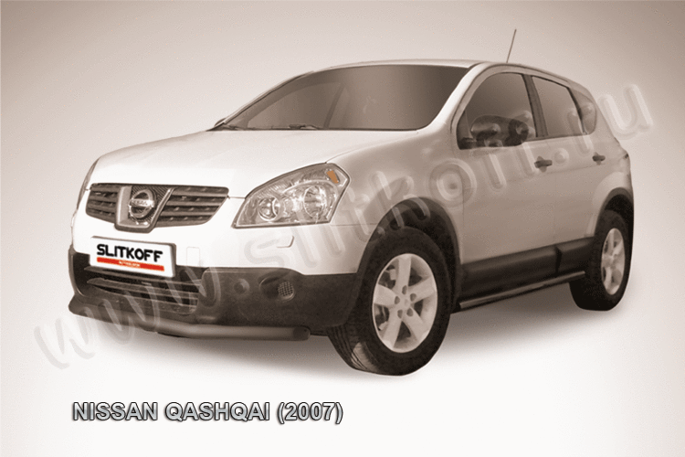 Защита переднего бампера d57 короткая черная Nissan Qashqai (2006-2010)