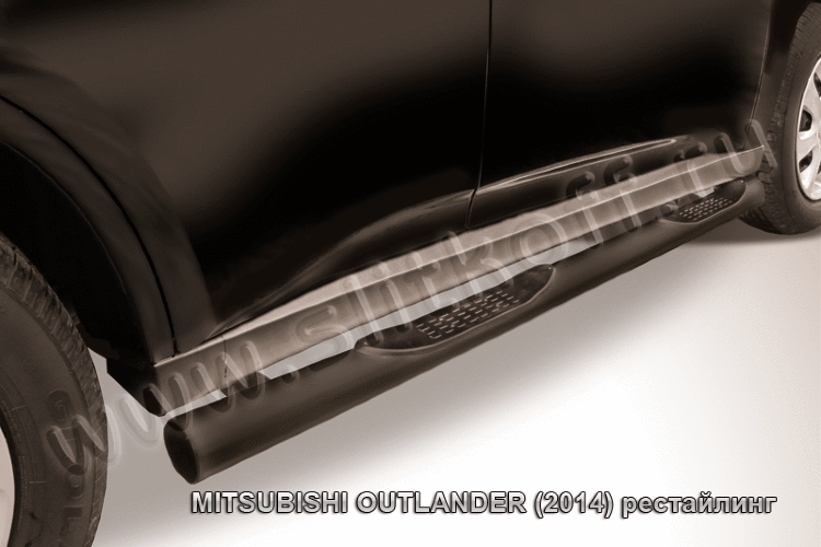 Защита порогов d76 с проступями черная Mitsubishi Outlander (2014-2015)