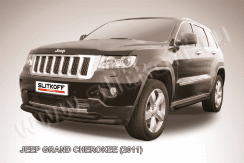 Защита переднего бампера d76+d57 двойная радиусная черная Jeep Grand Cherokee (2010-2013)