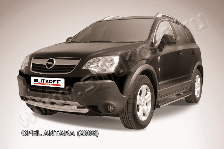 Защита переднего бампера d57+d57 двойная Opel Antara (2006-2011)