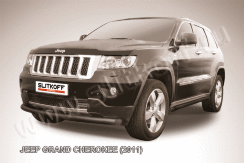 Защита переднего бампера d76 радиусная черная Jeep Grand Cherokee (2010-2013)