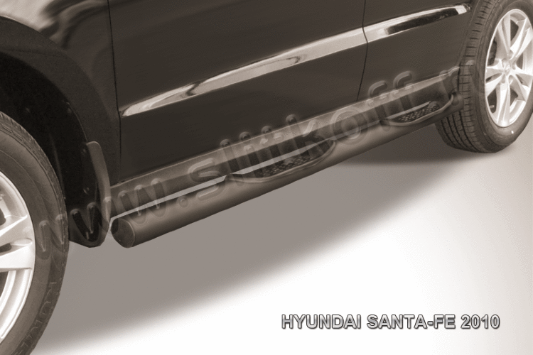 Защита порогов d76 с проступями черная Hyundai Santa-Fe (2009-2012)