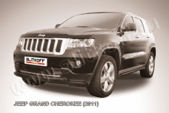 Защита переднего бампера d57+d57 двойная радиусная черная Jeep Grand Cherokee (2010-2013)