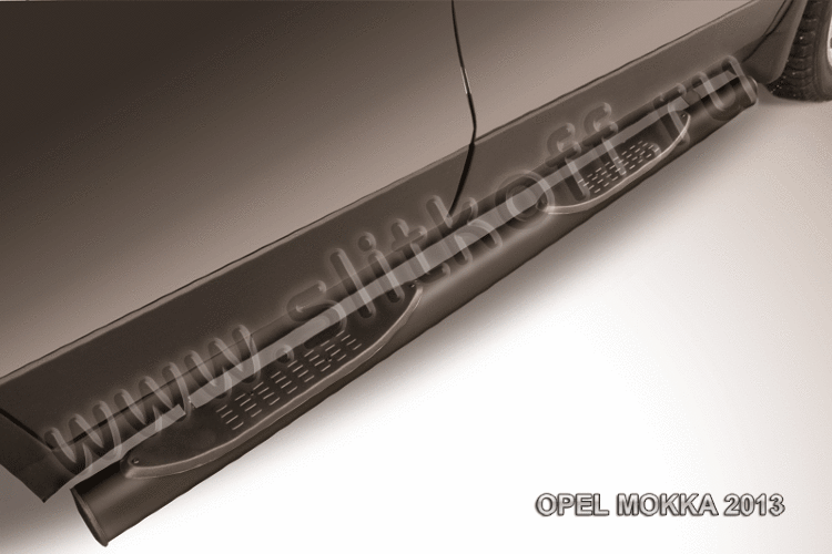 Защита порогов d76 с проступями черная Opel Mokka (2012-2016)