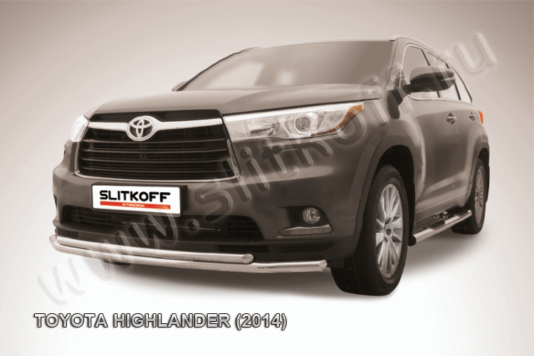 Защита переднего бампера d57+d42 двойная Toyota Highlander (2014-2016)