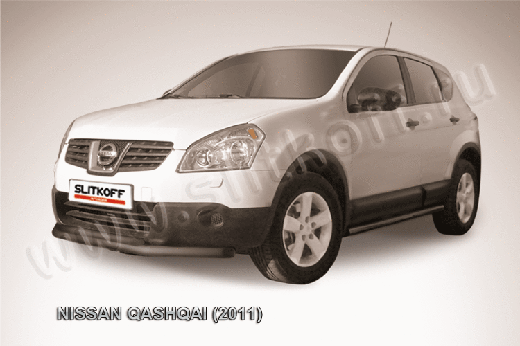 Защита переднего бампера d57+d42 двойная короткая черная Nissan Qashqai (2010-2013)