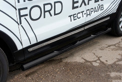 Защита порогов d76 с проступями черная Ford Explorer (2015-2018)