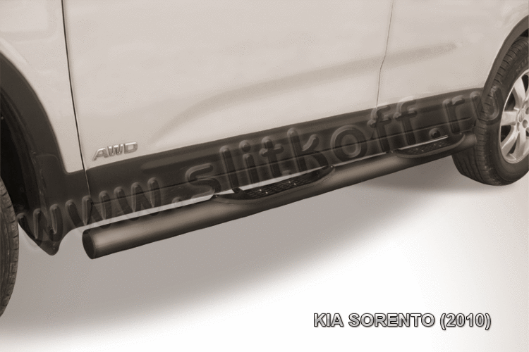 Защита порогов d76 с проступями черная Kia Sorento (2009-2012)