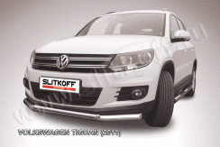 Защита переднего бампера d76+d42 двойная Volkswagen Tiguan (2011-2016)