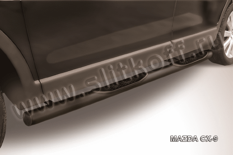 Защита порогов d76 с проступями черная Mazda CX-9 (2006-2012)