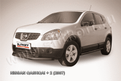 Защита переднего бампера d57+d42 двойная короткая черная Nissan Qashqai +2 (2008-2010)