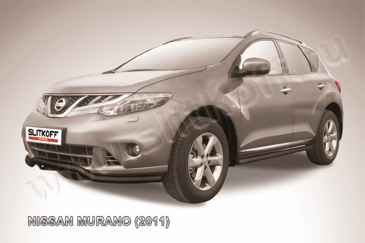 Защита переднего бампера d57 "волна" черная Nissan Murano (2010-2015)