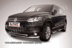 Защита переднего бампера d76+d57 двойная Volkswagen Touareg (2010)