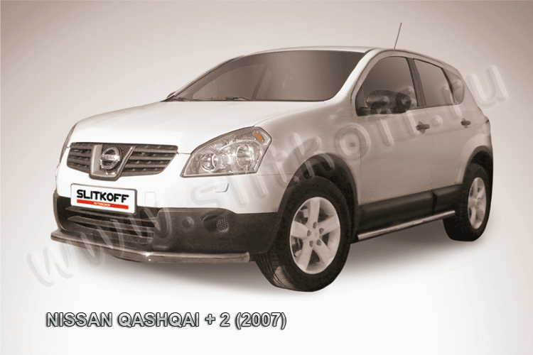 Защита переднего бампера d57 длинная Nissan Qashqai +2 (2008-2010)
