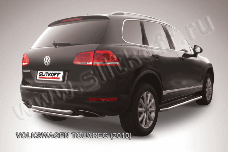 Защита заднего бампера d57+d57 двойная Volkswagen Touareg (2010-2014)