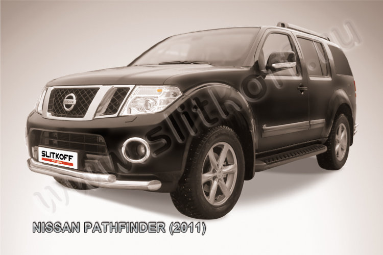 Защита переднего бампера d76+d57 двойная Nissan Pathfinder (2010-2014)