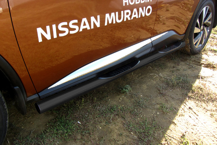 Защита порогов d76 с проступями черная Nissan Murano (2014-2022)
