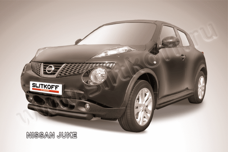 Защита переднего бампера d76 короткая черная Nissan Juke