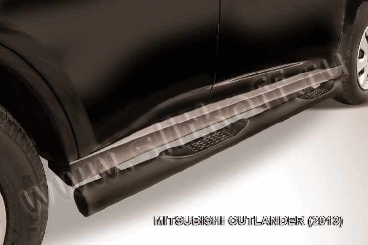 Защита порогов d76 с проступями черная Mitsubishi Outlander (2012-2015)