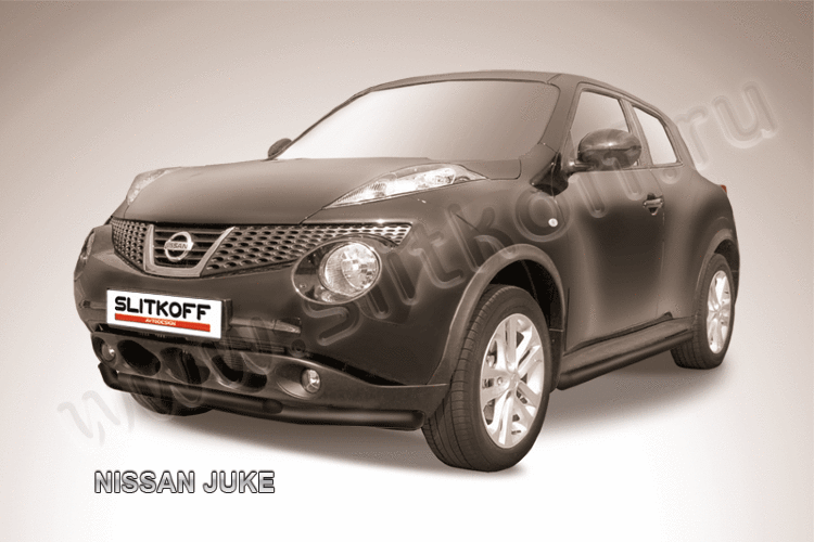 Защита переднего бампера d57+d42 двойная черная Nissan Juke (2010-2014)
