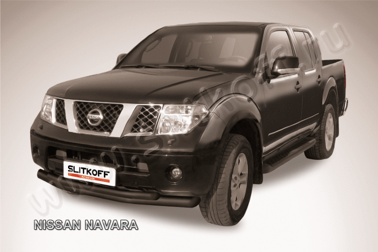 Защита переднего бампера d76+d57 двойная черная Nissan Navara (2004-2015)