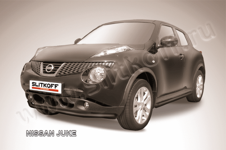 Защита переднего бампера d57 черная Nissan Juke (2010-2014)